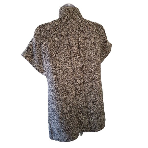Kasper Cardigan PM Black White Marled Knit Short Sleeve Button Cowl Neck - Picture 2 of 8
